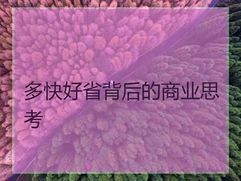 多快好省背后的商业思考